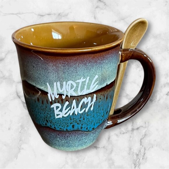 Myrtle Beach Mug with Spoon-Soup Mug with Spoon-Hot Cocoa Mug-New - Picture 1 of 7